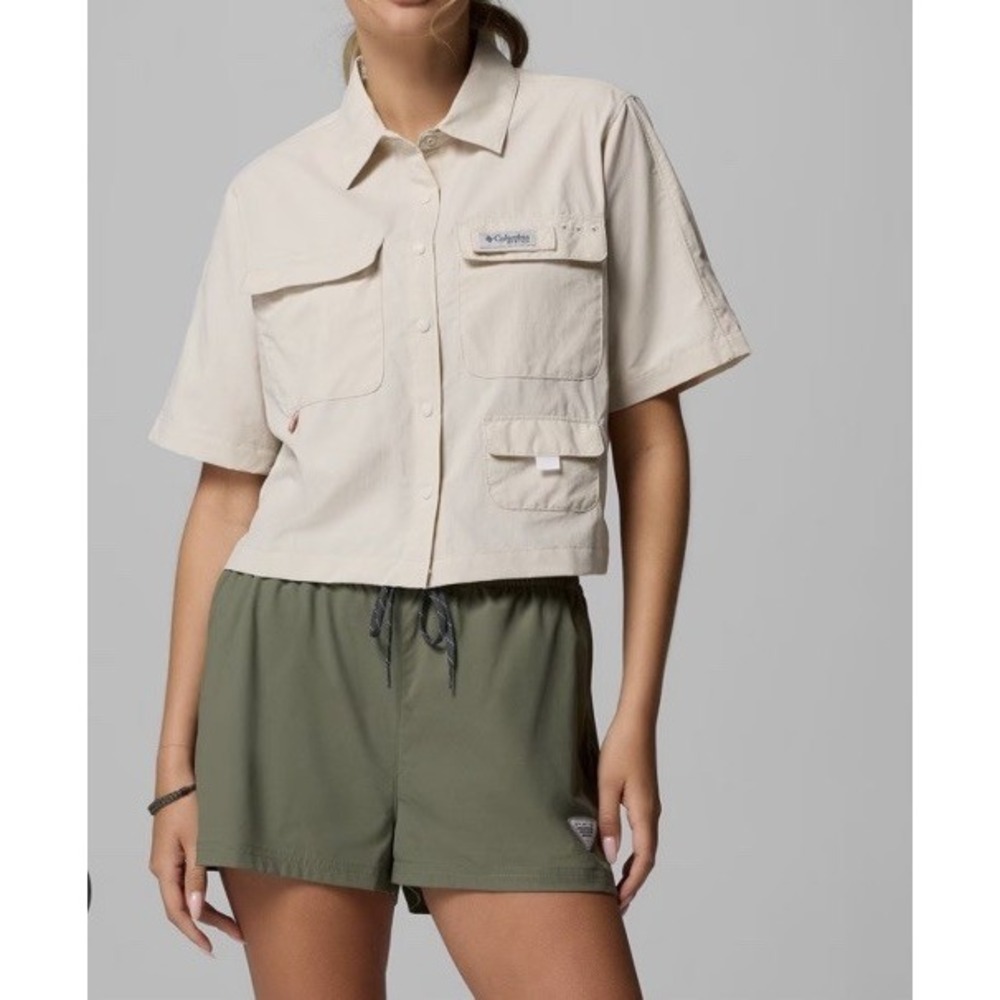 NEW Columbia Women's PFG Open Water Short Sleeve Button Up Shirt XL 50 UPF